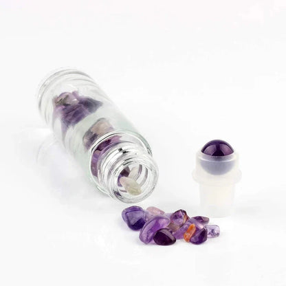 10ml Natural Gemstone Essential Oil Roller Bottles with Jade Rollers and Crystal Chips