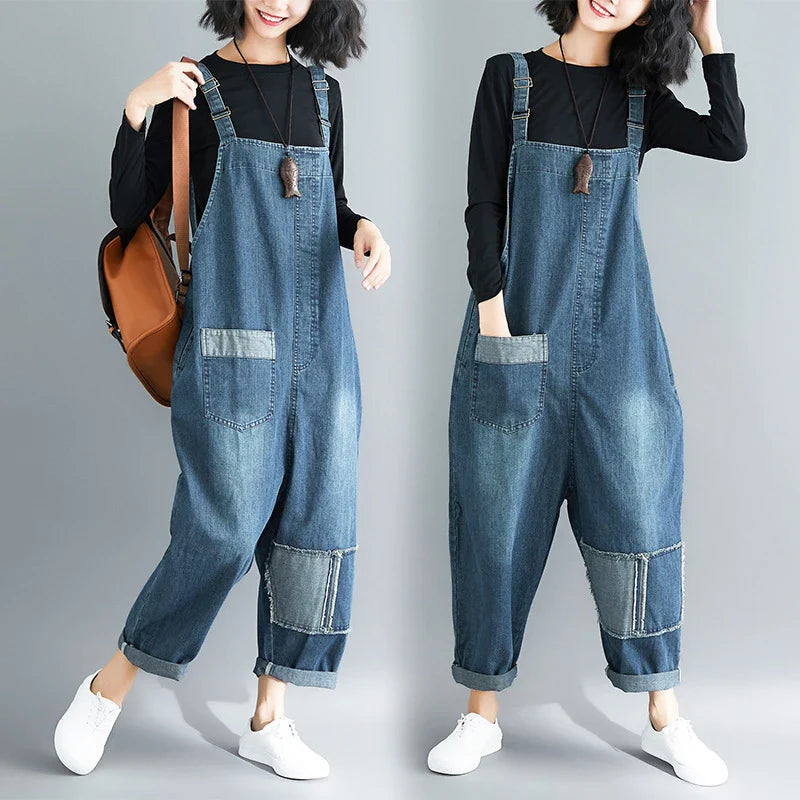 Premium, distressed denim overalls with a high-waisted fit and nine-inch leg length, designed for the modern Kiwi woman