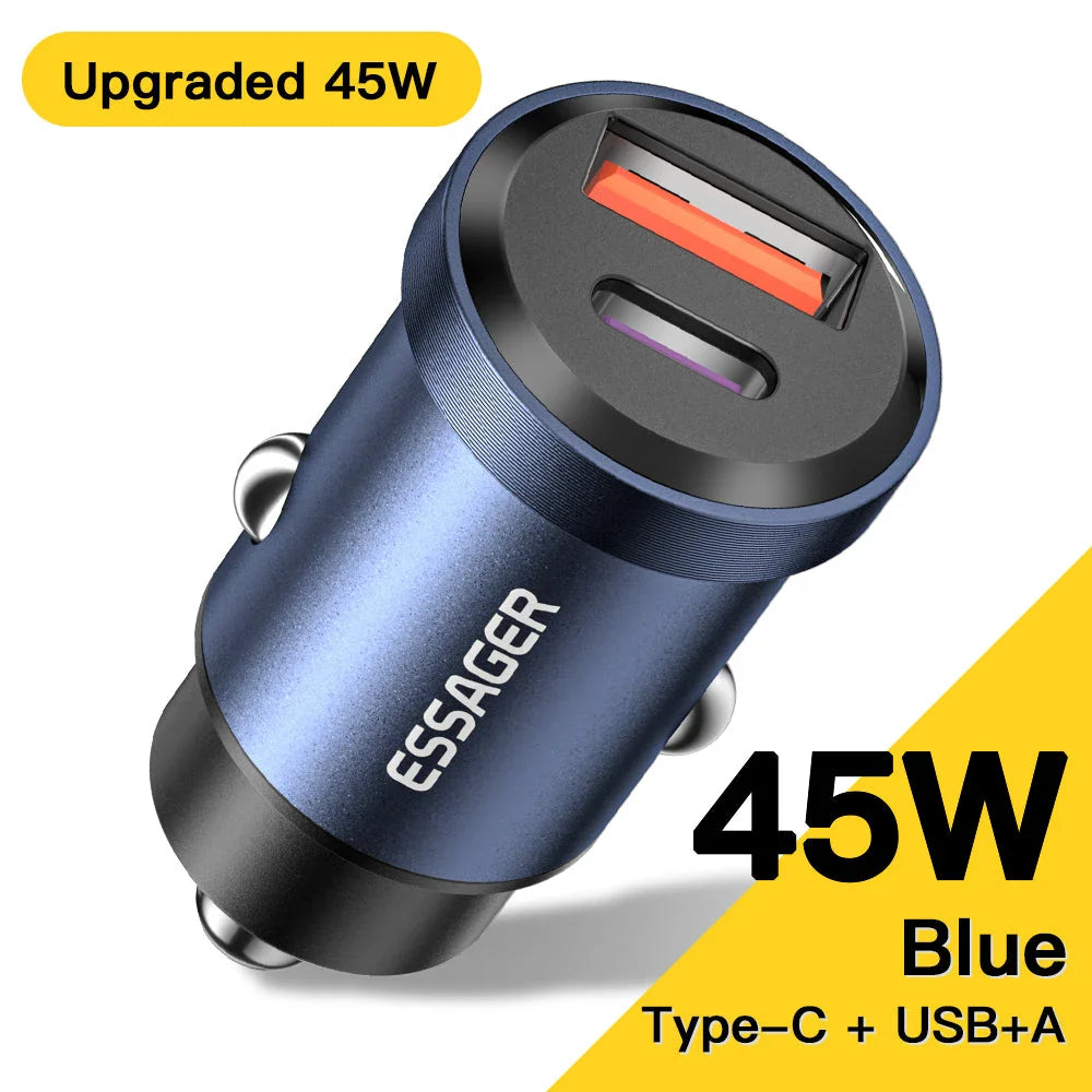 Trendha 45W USB-C Car Charger with Quick Charge 4.0 and dual ports for high-speed charging on the go