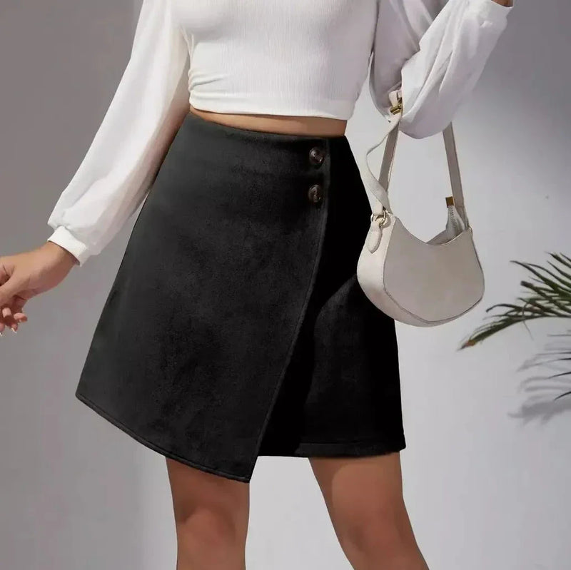 Shopprimex NZ Stylish High-Waisted Button-Up Mini Skirt for Autumn-Winter