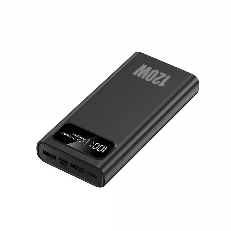 A high-capacity, fast-charging power bank with a digital display for monitoring battery levels