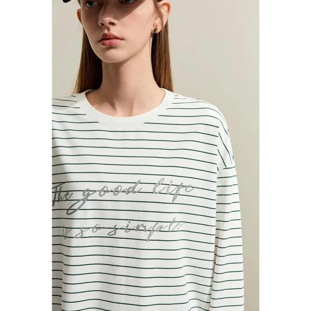 Stylish Striped Cotton T-Shirt in Green, featuring a classic striped design, comfortable fit, and premium cotton-spandex blend for Kiwi casual elegance.