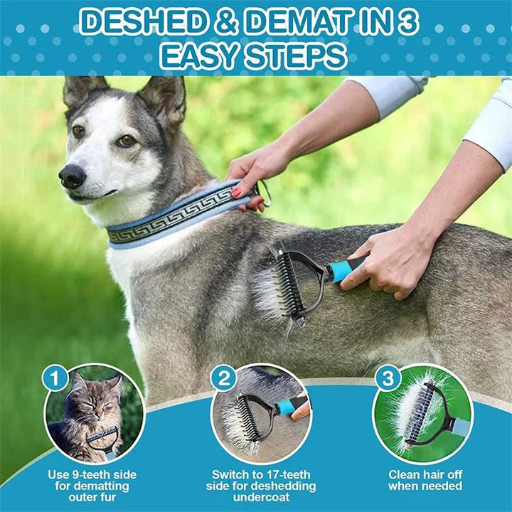 Professional stainless steel dog grooming comb with ergonomic design for removing loose hair, debris, and tangles from your pup's coat