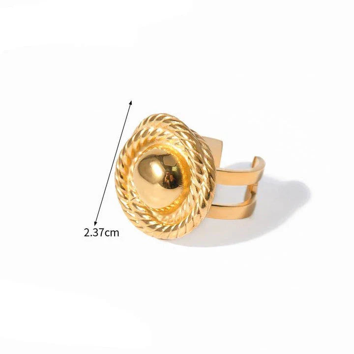 An 18K gold-plated stainless steel spiral loop open ring with a modern and elegant design