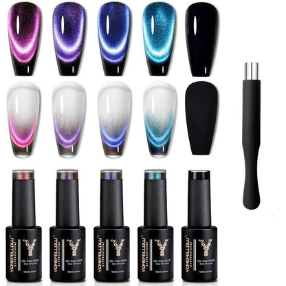 5-piece set of Dream Cat Magnetic Gel Nail Polish in captivating cat-eye colors, offering a salon-quality manicure at home.