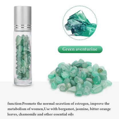 10ml Natural Gemstone Essential Oil Roller Bottles with Jade Rollers and Crystal Chips