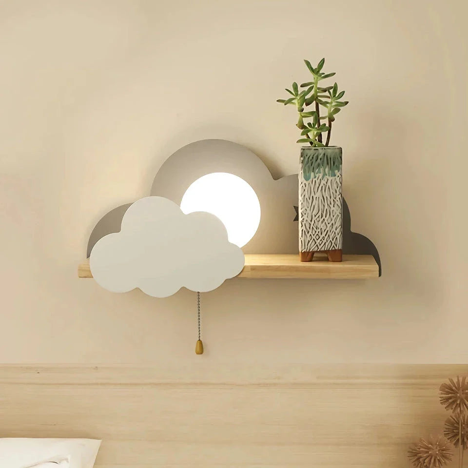 Whimsical cloud and moon-shaped wall lamp with a pull switch for easy operation, perfect for adding a touch of magic to Kiwi homes.