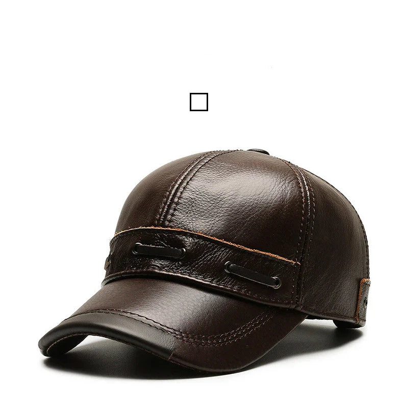 A classic retro-inspired peaked cap made from premium cowhide, providing windproof and thermal protection for Kiwi men.