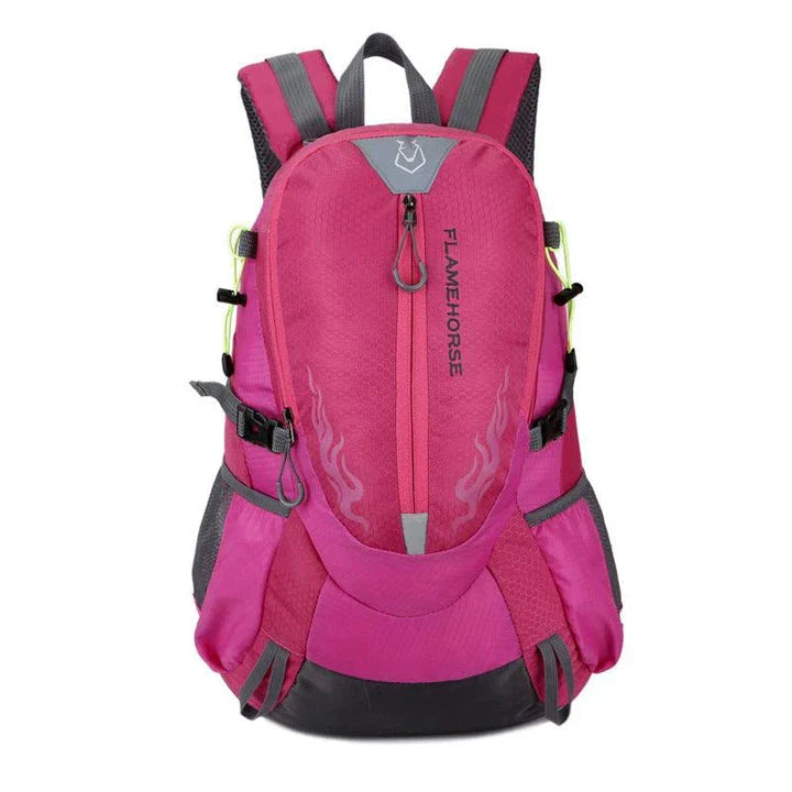 A versatile outdoor backpack made of waterproof nylon, featuring a dedicated laptop compartment, breathable mesh back panel, and adjustable straps for comfort and organization.