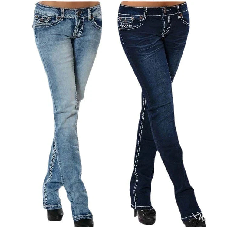 Trendha high-waisted women's jeans with hidden hip pocket in a variety of stylish colors