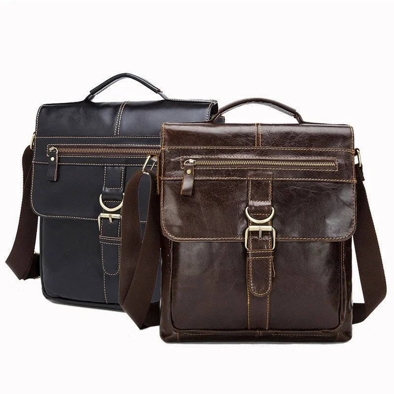 Premium retro-style messenger bag made from durable New Zealand cowhide with versatile interior organization and hands-free single strap design.