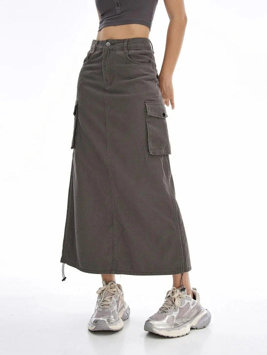 Cargo Long Skirt in Dark Gray - a versatile and comfortable summer essential for the modern Kiwi woman