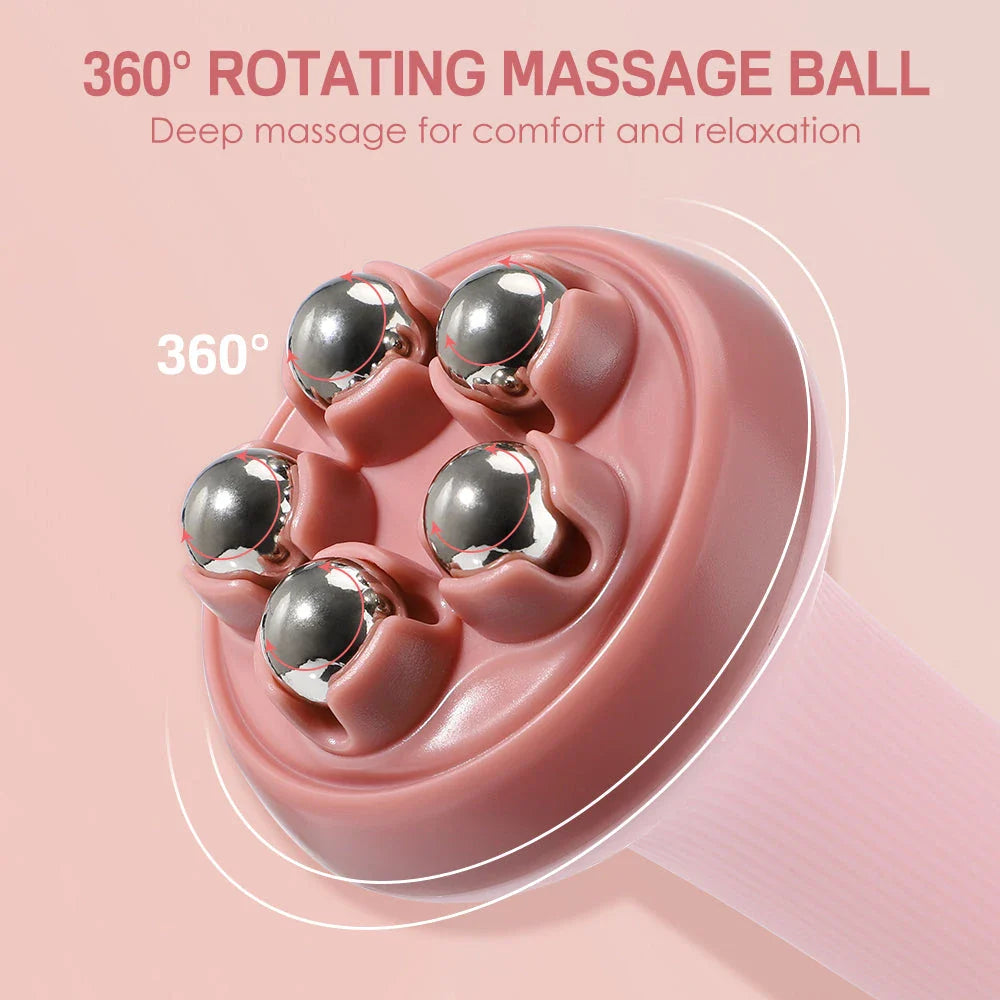 Versatile Handheld Massage Roller with five rotating balls for targeted body contouring and cellulite reduction