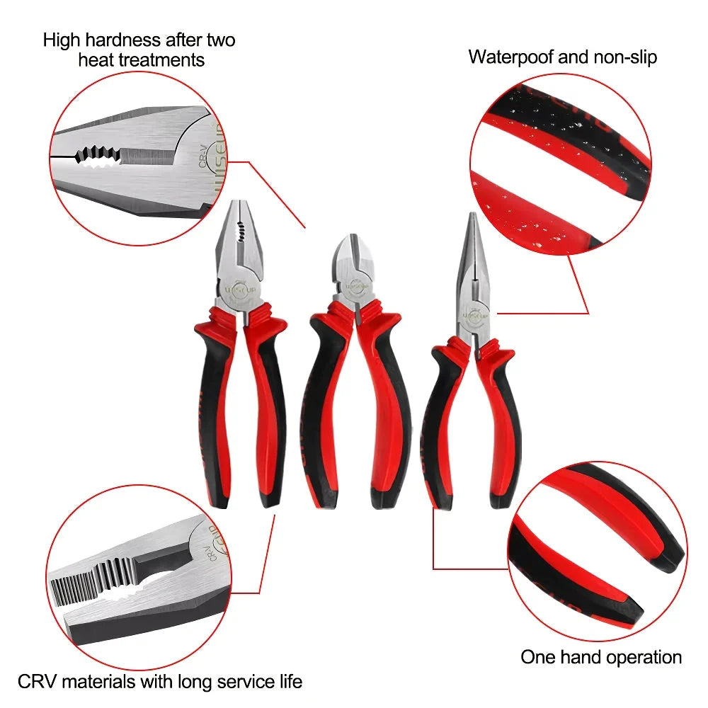 Versatile 3-piece pliers set made with premium chrome vanadium steel for durable and precise performance