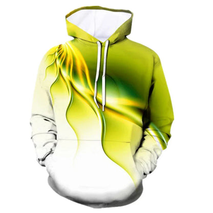 Vibrant 3D printed hoodie with Kiwi-inspired design, made from premium cotton blend fabric for comfort and style.