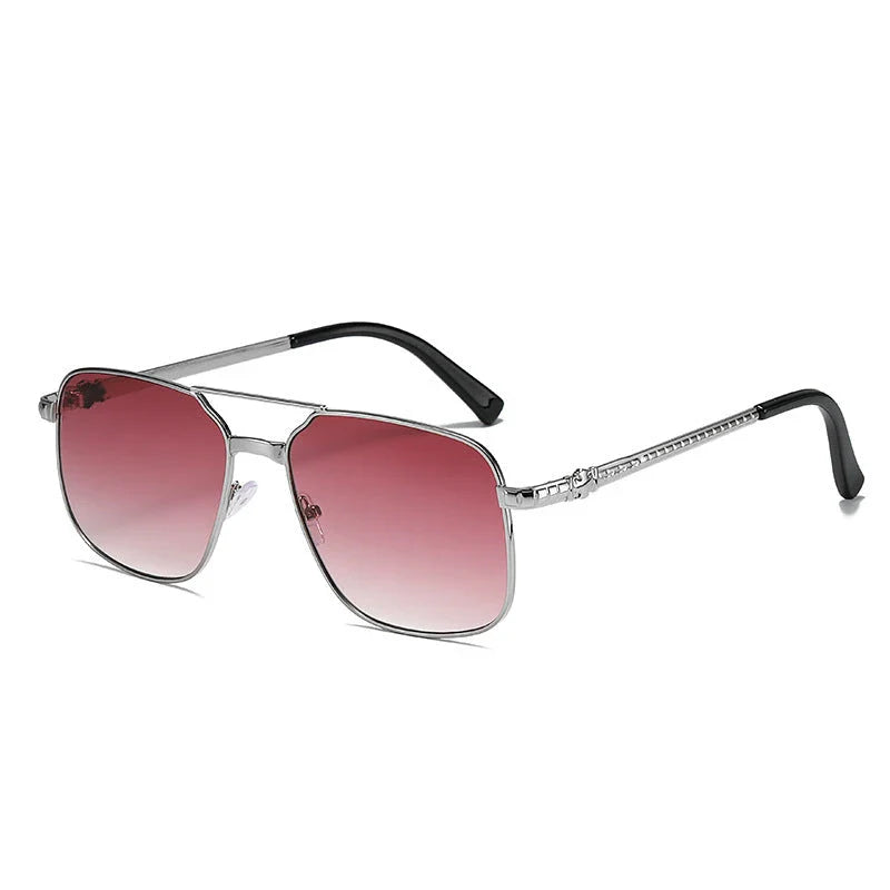 Stylish metal square frame sunglasses with yellow lenses and red gradient, providing UV protection and a trendy look for Kiwis.