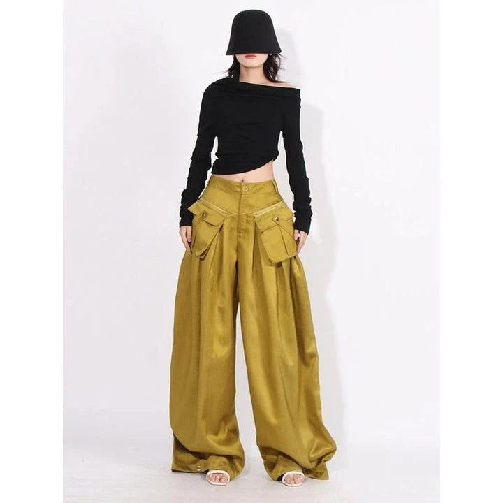 Stylish high-waist wide-leg trousers in a solid color, perfect for versatile Kiwi wardrobes