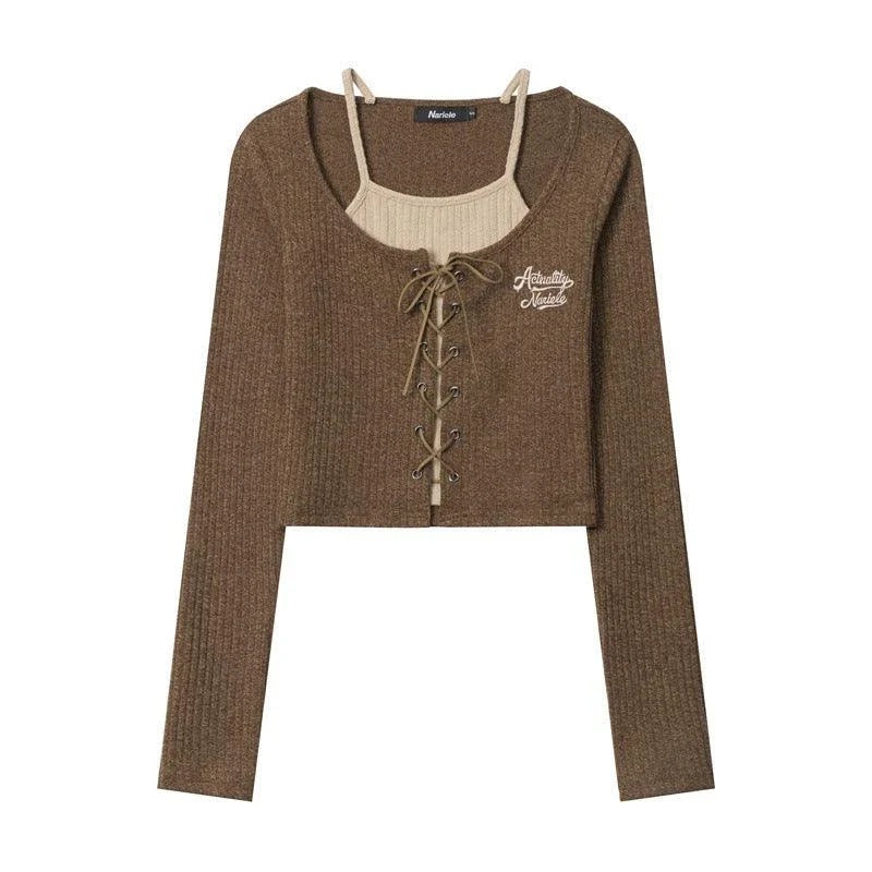 Stylish knitted cardigan with embroidered accent in gray and coffee colors, featuring a cosy, long-sleeved design and relaxed, short fit for women