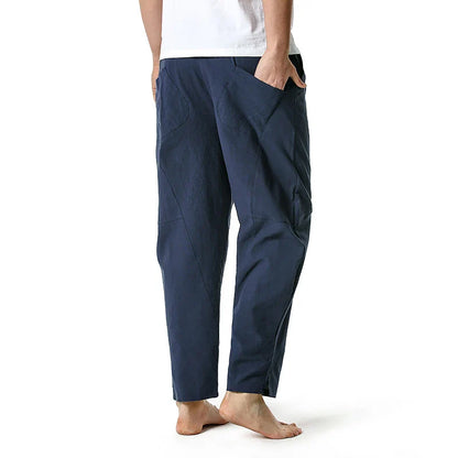 Kiwi-made casual trousers in a linen-cotton blend, featuring a relaxed, straight-leg fit and a variety of classic Kiwi colours.