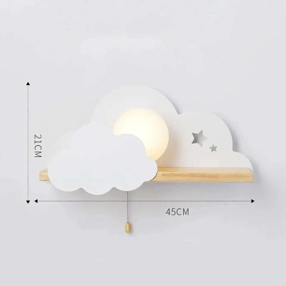 Whimsical cloud and moon-shaped wall lamp with a pull switch for easy operation, perfect for adding a touch of magic to Kiwi homes.