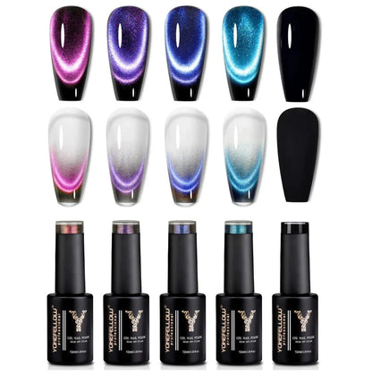 5-piece set of Dream Cat Magnetic Gel Nail Polish in captivating cat-eye colors, offering a salon-quality manicure at home.