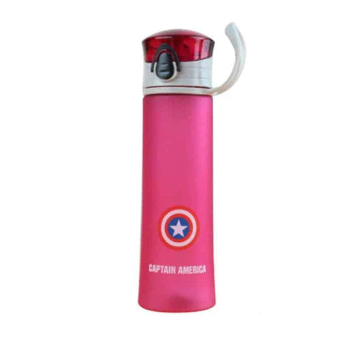 Portable fitness water bottle with a colourful superhero print, designed for active Kiwi lifestyles