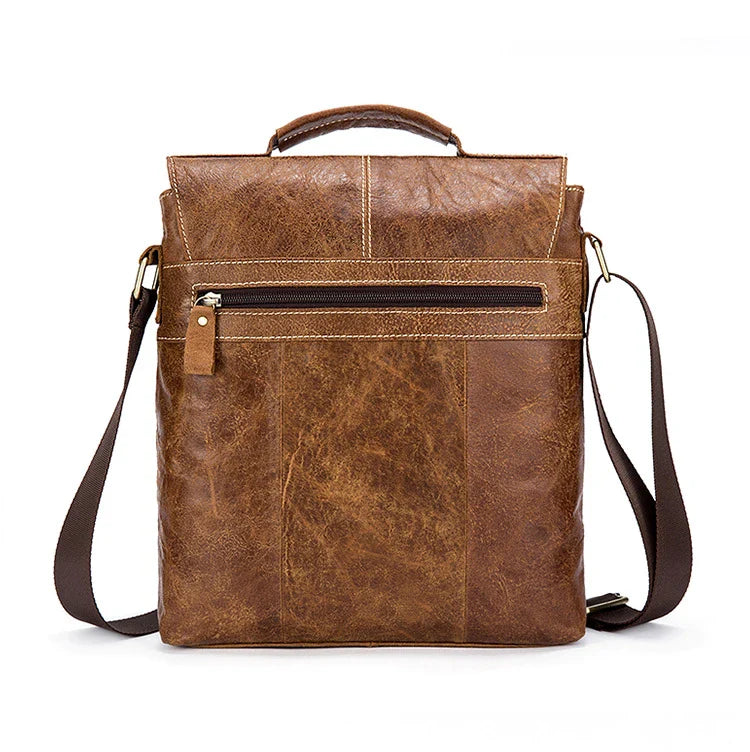 Premium retro-style messenger bag made from durable New Zealand cowhide with versatile interior organization and hands-free single strap design.