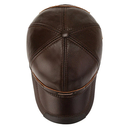 A classic retro-inspired peaked cap made from premium cowhide, providing windproof and thermal protection for Kiwi men.