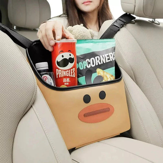 Cute Cartoon Leather Car Seat Organiser with Multi-Function Storage for Tidy Kiwi Drives