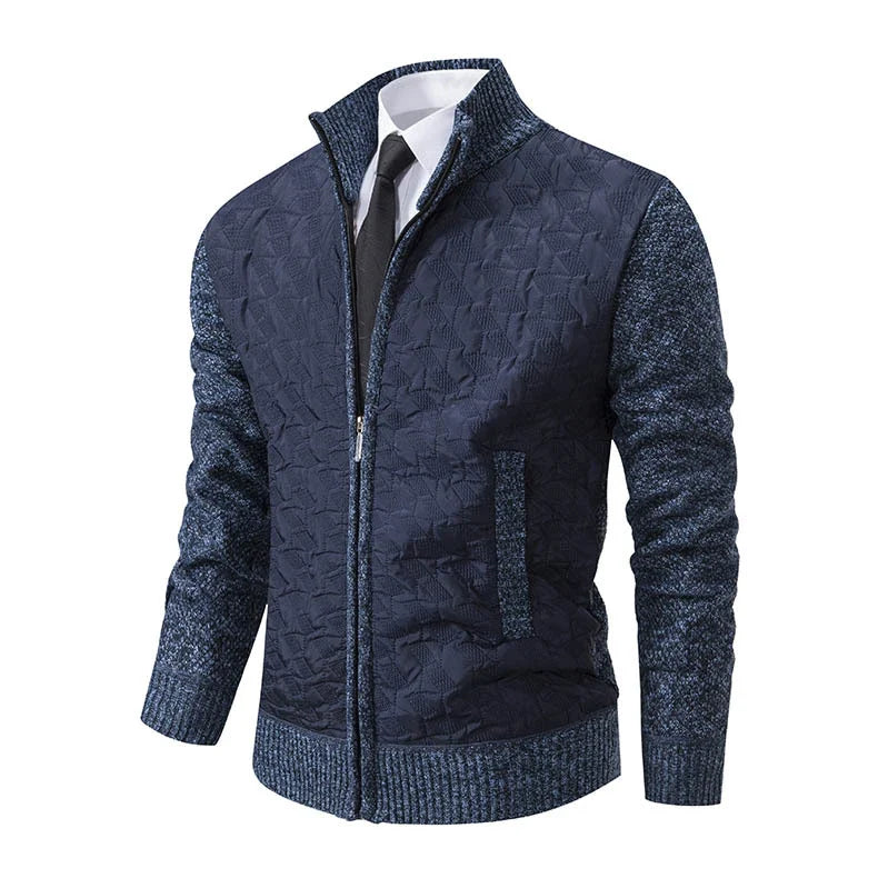 Premium winter jacket in slim-fit design with stand-up collar and long sleeves made of high-quality chenille fabric