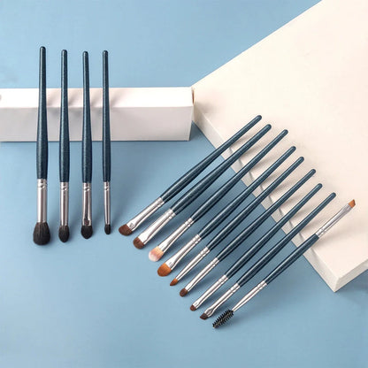 Premium 13-piece eye makeup brush set with a blend of natural and synthetic bristles for precise application of powders, liquids, and creams.