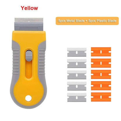 Multi-purpose razor scraper tool with ceramic blades for scratch-free cleaning on glass, vinyl, and other surfaces