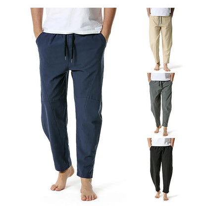 Kiwi-made casual trousers in a linen-cotton blend, featuring a relaxed, straight-leg fit and a variety of classic Kiwi colours.