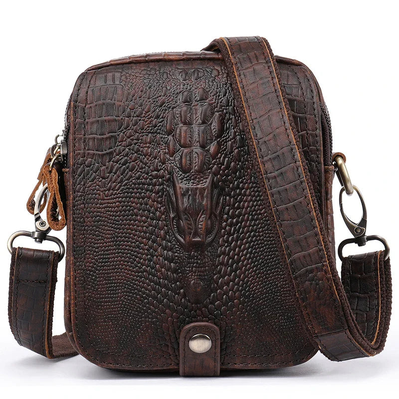 Timeless Kiwi-Crafted Cowhide Satchel with Distinctive Crocodile Embossing and Adjustable Strap