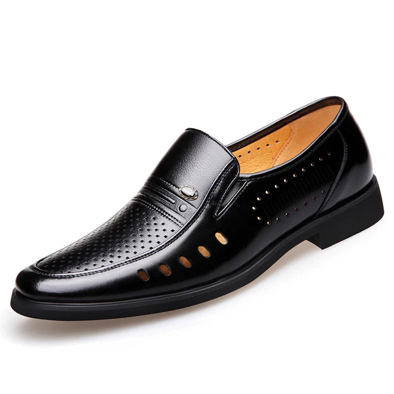 Stylish Kiwi men's business shoes with breathable hollow design and cushioned comfort