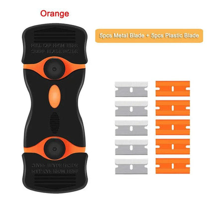 Multi-purpose razor scraper tool with ceramic blades for scratch-free cleaning on glass, vinyl, and other surfaces