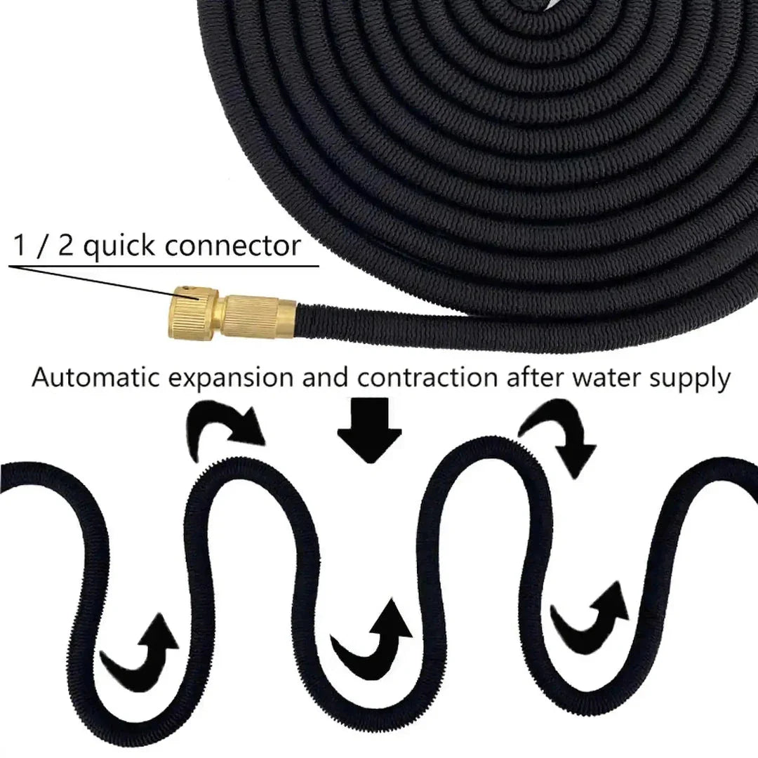 Versatile Expandable Garden Hose with Adjustable Sprinkler Head for Kiwi Yards and Outdoor Cleaning