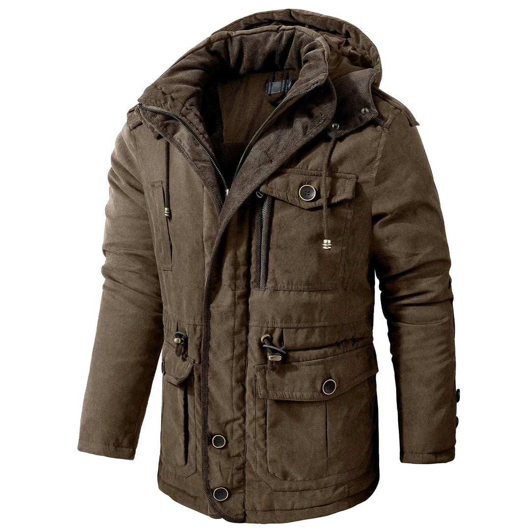 A warm, fleece-lined puffer coat in a variety of colors, designed for men to stay cozy and protected in the New Zealand winter.