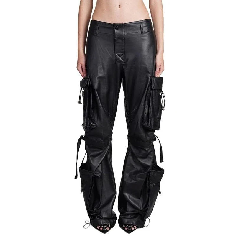 High Waist Solid Patchwork Leather Cargo Pants for the modern Kiwi woman