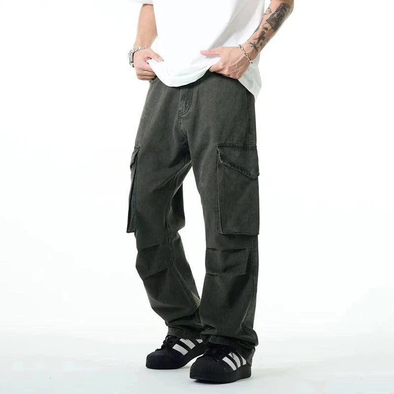 Men's Kiwi-inspired overalls with three-dimensional design, large pockets, and pleated legs for a relaxed, comfortable fit