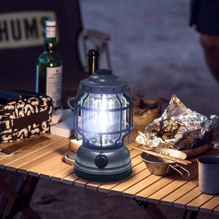 Tough and bright LED camp lantern with waterproof and rechargeable features