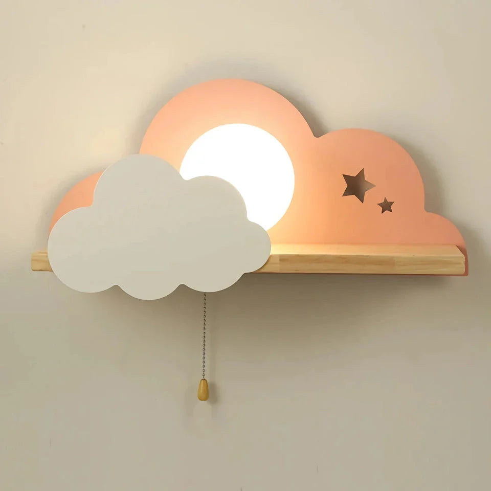 Whimsical cloud and moon-shaped wall lamp with a pull switch for easy operation, perfect for adding a touch of magic to Kiwi homes.