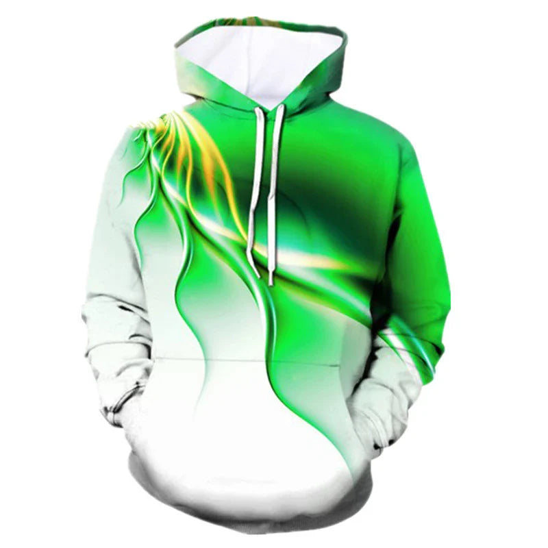 Vibrant 3D printed hoodie with Kiwi-inspired design, made from premium cotton blend fabric for comfort and style.