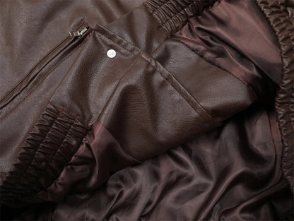 A sleek and stylish leather jacket made from premium New Zealand leather, featuring a smooth zipper closure for easy wear and a tailored fit.