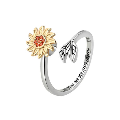 Sunflower-inspired adjustable ring made from premium silver with an electroplated finish