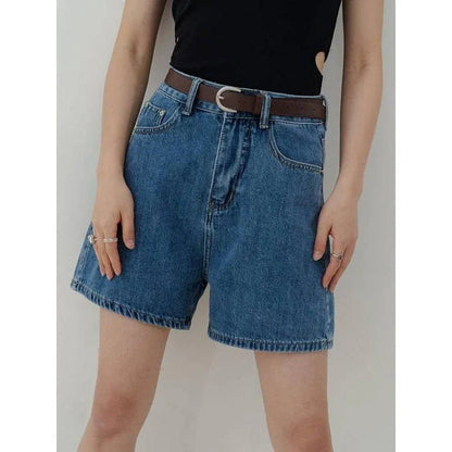 Casual high-waisted denim shorts in a chic blue hue, perfect for kiwi summer style