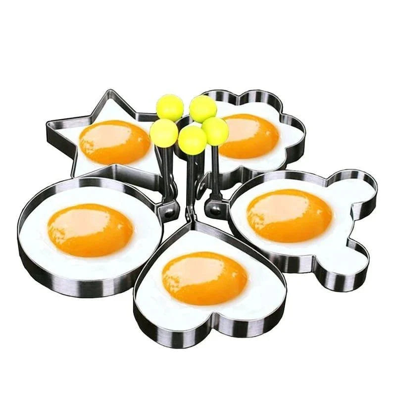 Versatile and eco-friendly stainless steel fried egg molds in various fun shapes, perfect for a delicious and customizable Kiwi breakfast.