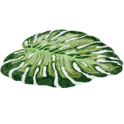 Tropical Monstera Leaf Tufted Rug with unique irregular leaf design and soft, comfortable texture