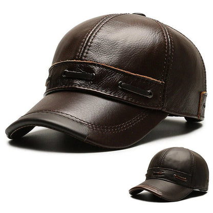 A classic retro-inspired peaked cap made from premium cowhide, providing windproof and thermal protection for Kiwi men.