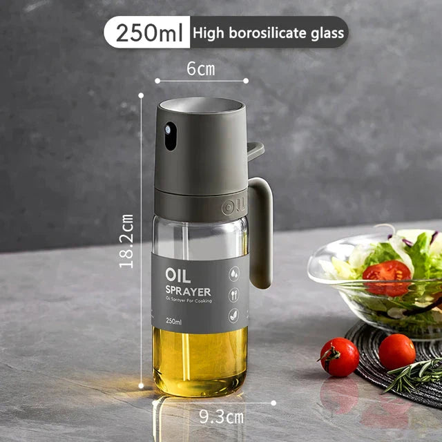 250ml high borosilicate glass oil spray bottle with ergonomic handle for precise and controlled oil misting